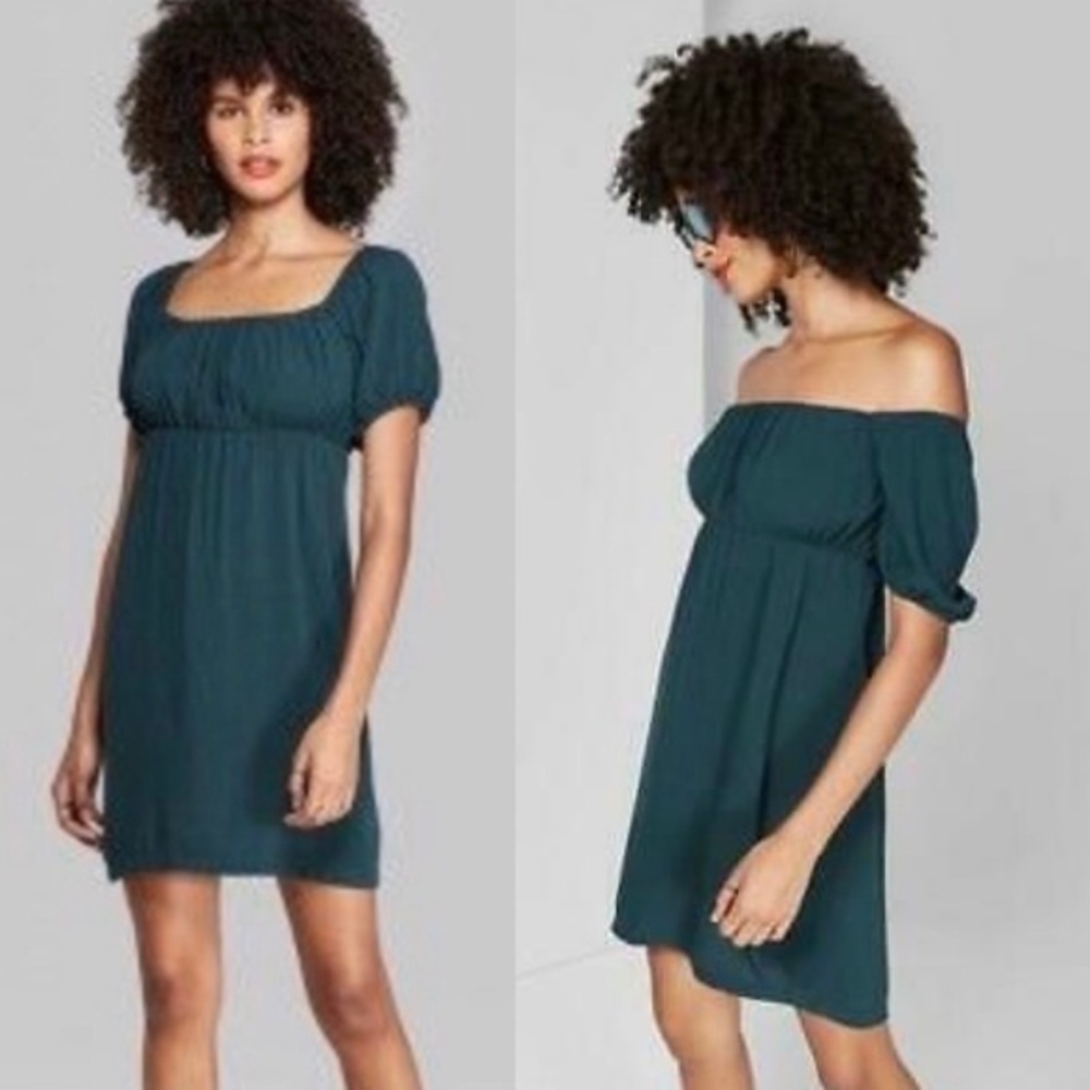 CLEARANCE NWOT Forest Green Ribbed Knit Babydoll Mini Dress New XS Stretchy